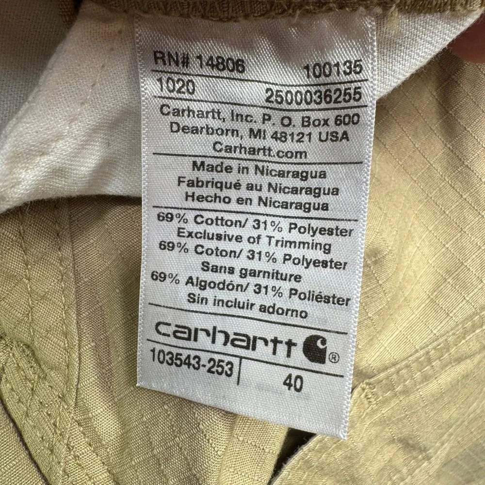 Carhartt Force Broxton Cargo Mens 40 Tan Relaxed Fit Ripstop Work Utility Shorts